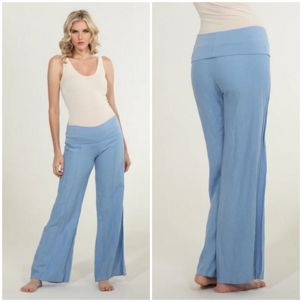 💕FRESH LAUNDRY💕 Linen Foldover Pants ~ 100% Linen Stone Light Blue XL NWT
